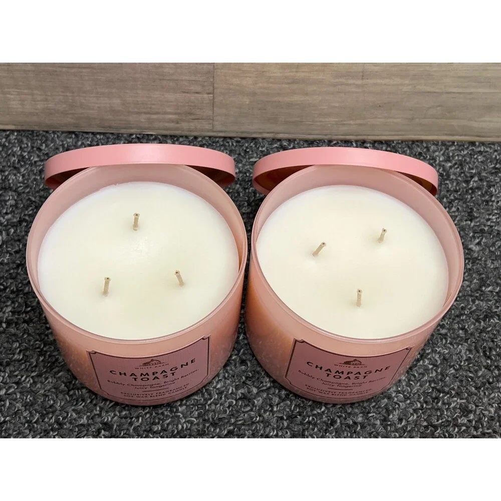 Pair of Bath & Body Works White Barn Champagne Toast 3-Wick Candles 14.5 oz